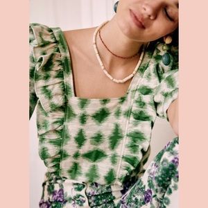 Sezane Ezecquiel Green Ikat Print Blouse | Size 4